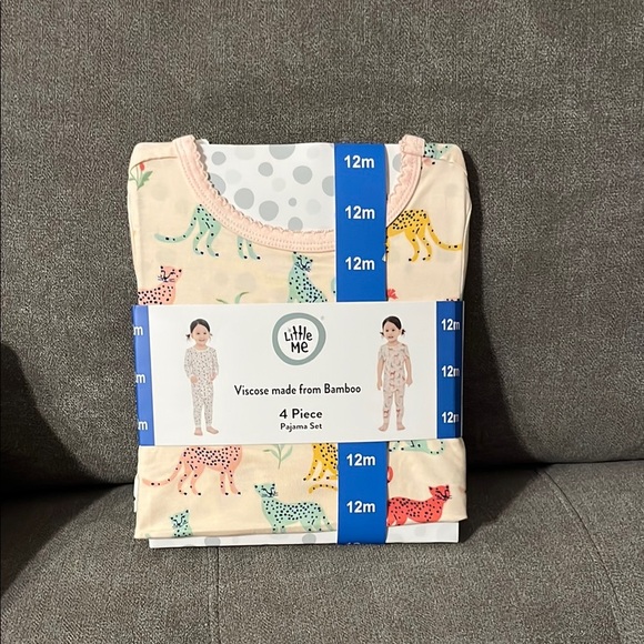 Little Me Cream Pajama Set with Colorful Animal Prints - Picture 3 of 4